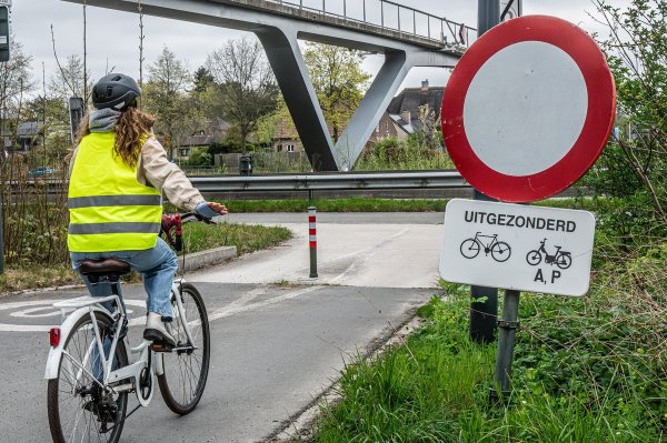Verkeersbord verboden toegang met uitzondering voor fietsers