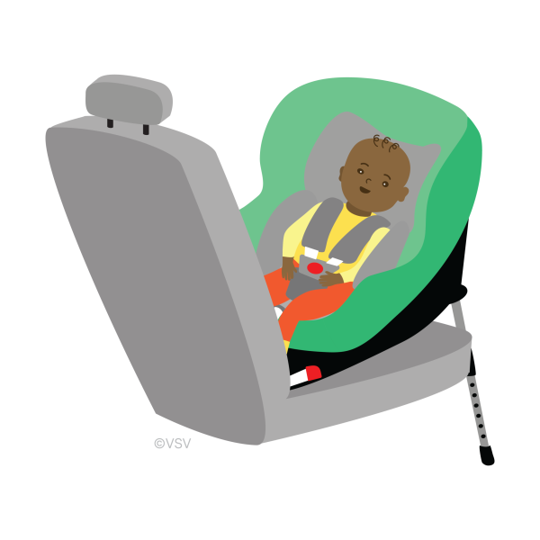 Tekening peuter in kinderzitje in de auto